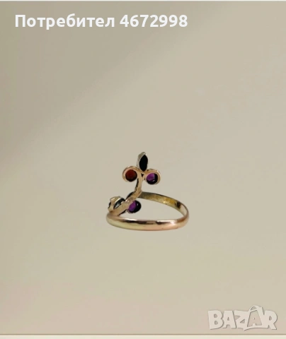 Златен пръстен със диамант, сапфир, рубин и аматист, снимка 4 - Пръстени - 53266087