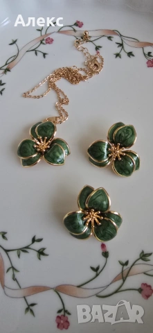 Разкошен комплект колие с обеци, емайл., снимка 4 - Колиета, медальони, синджири - 53829589