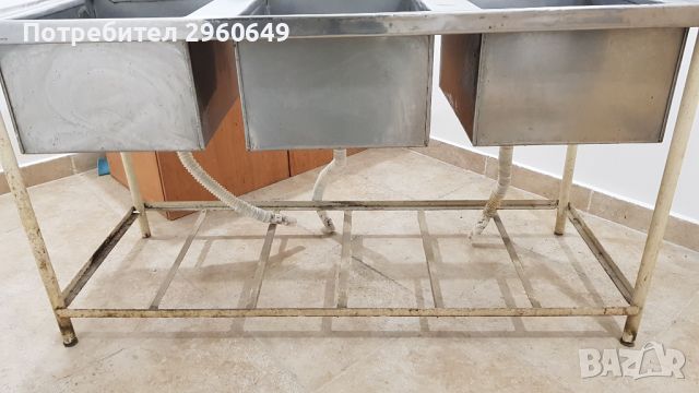 Професионална мивка с три корита неръждаема стомана с борд, снимка 3 - Обзавеждане на кухня - 45372590