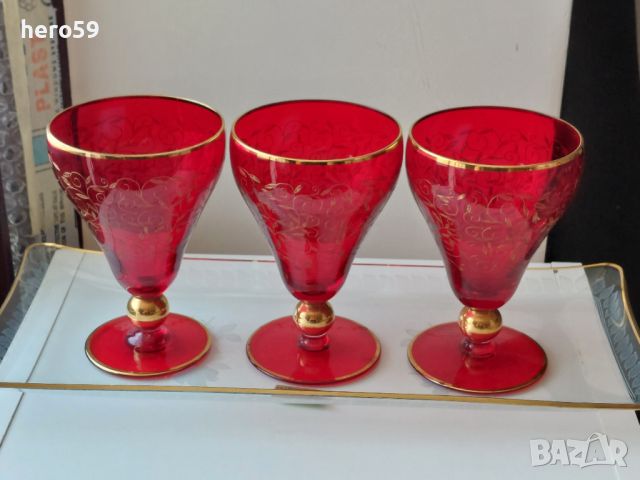 Чехско стъкло-чаши и поднос, снимка 7 - Вази - 45254111