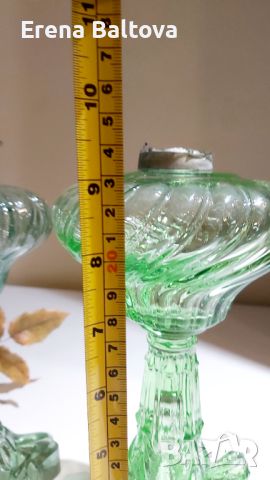 🍃🌾🌿Керосинова газена лампа от зелено стъкло , снимка 4 - Други - 46412115