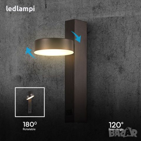 LED Аплик 8W С USB Порт Черен Топло Бяла Светлина, снимка 5 - Лампи за стена - 46744382