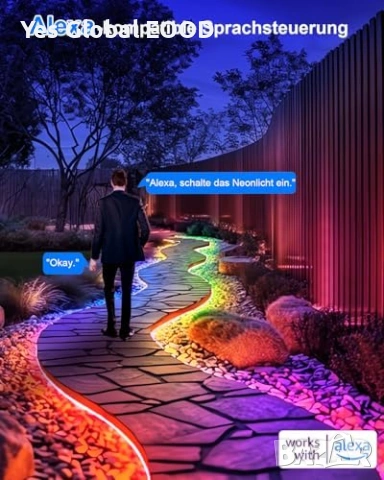 Smart Neon LED лента 10 м RGB IC с Alexa и Google, снимка 2 - Лед осветление - 53416562