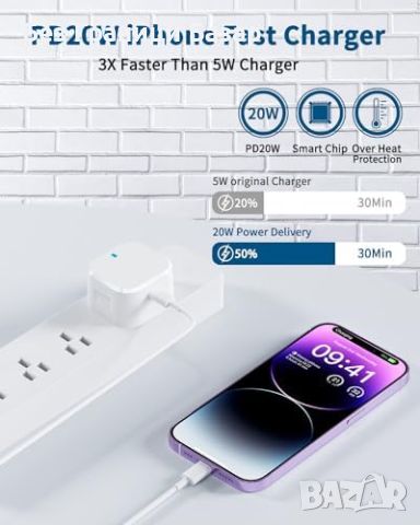 Ново зарядно 20W USB-C PD 3.0 Бързо Зареждане + 2M Lightning Кабел iPhone Айфон, снимка 7 - Аксесоари за Apple - 46794574