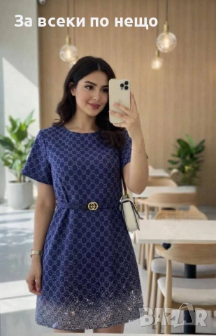 Gucci Дамска Къса Рокля С Камъни И Коланче - 2 Цвята Код A1344, снимка 8 - Рокли - 53931734