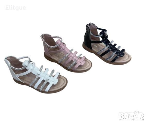 Детски сандали за момичета с лъскави каишки и бляскави елементи 8957, снимка 3 - Детски сандали и чехли - 52888696