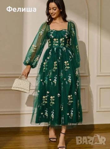 Луксозна Корсетна Бродирана Рокля в Изумрудено Кралско Зелен Цвят с Тюл и Богатство от Цветя , снимка 4 - Рокли - 50812085