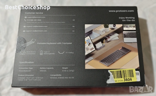 Сгъваема Bluetooth клавиатура ProtoArc XK01 TP с тъчпад, снимка 7 - Клавиатури и мишки - 53358388