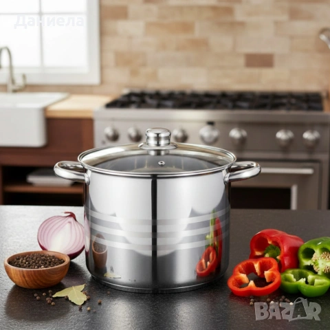 Тенджера Edenberg от неръждаема стомана и многослойно дъно за бързо и равномерно готвене