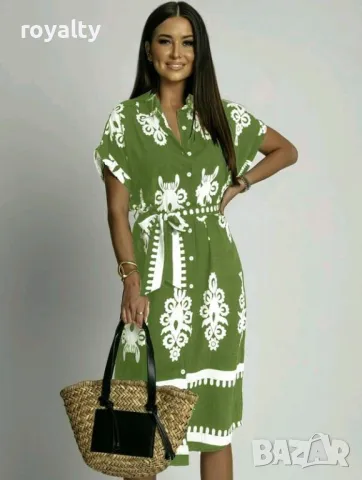 Зелена ефектна рокля с къс ръкав 