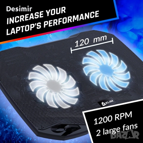 Охладителна подложка за лаптоп KLIM Pro – тиха и лека, снимка 3 - Лаптоп аксесоари - 52881169