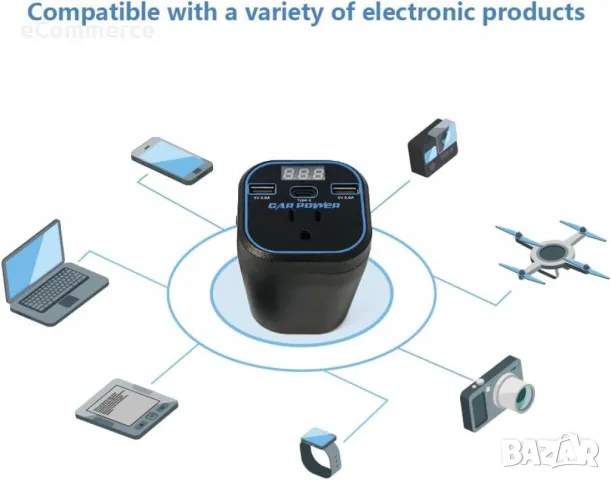 Инвертор преобразувател за захранване,адаптер за зарядно за кола с 3.0A двоен USB и Type-C,12V/24V к, снимка 2 - Друга електроника - 48761165