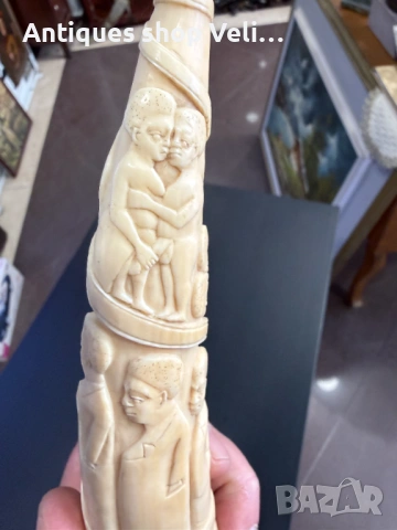 Резбована африканска скулптура от кост №7940, снимка 3 - Други ценни предмети - 53810133