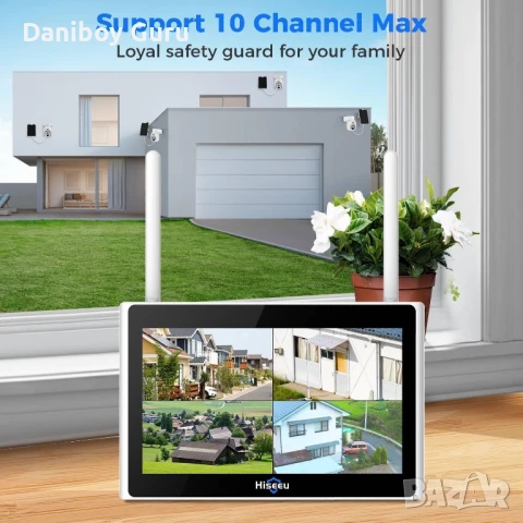 Hiseeu NVR 10-инчов монитор  4MP PTZ соларна камера система за видеонаблюдение и охрана, снимка 4 - Комплекти за видеонаблюдение - 51214747