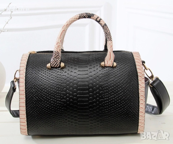 Дамска чанта с декорация от бяла змийска кожа, снимка 9 - Чанти - 52585297