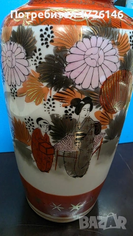Японска порцеланова ваза (Satsuma стил), ръчно рисувана, има златни орнаменти — 21.5 см, снимка 9 - Декорация за дома - 53777915