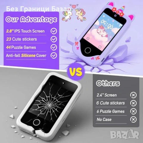 Нова Играчка телефон за деца 3-8 г., музика, будилник, таймер, стикери, кейс, снимка 4 - Образователни игри - 53517975