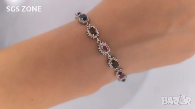 Ръчно изработена сребърна гривна с мулти турмалин, снимка 2 - Гривни - 52577758