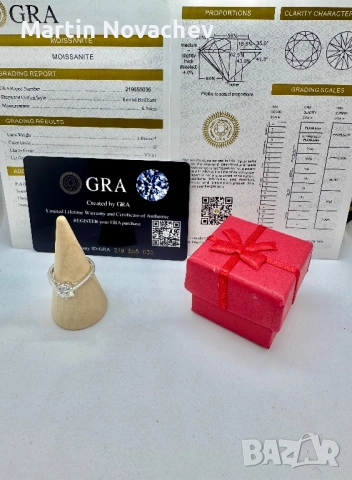 Сребърен пръстен с мойсанит (Диамант) 1 карат, снимка 2 - Пръстени - 51516731