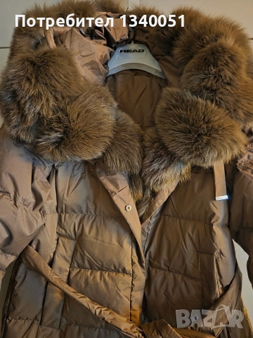 Дълго яке с гъши пух и яка от естествен косъм, снимка 6 - Якета - 53483403