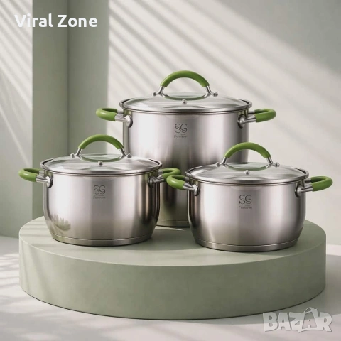 Комплект тенджери Swissgold Alana – 3 броя с капак от неръждаема стомана с 5-слойно капсулно дъно