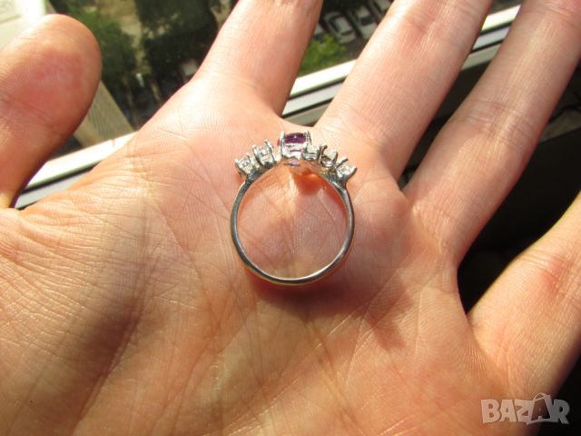 925 сребърен пръстен с аметист 7x5мм, тегло 3гр., снимка 4 - Пръстени - 46295878