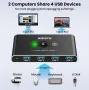 USB превключвател KVM превключвател, алуминиев USB 3.0 превключвател 2 компютъра, споделящи 4 USB ус, снимка 4