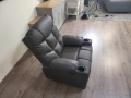 Кафяв кожен фотьойл с ръчен релакс механизъм - изкуствена кожа, снимка 3