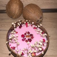 Свещ в кокосов орех с рози, снимка 3 - Други - 45835386