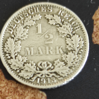 Монета Германия ½ марка, 1913, снимка 1 - Нумизматика и бонистика - 44937391