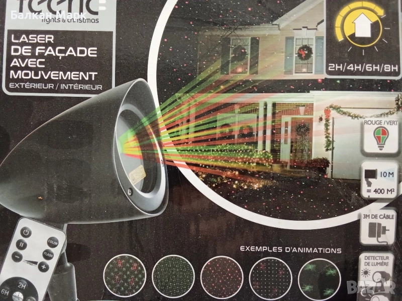 🔦 Лазерен прожектор– дистанционно,таймер,6фиг.!Коледни мотиви!, снимка 1