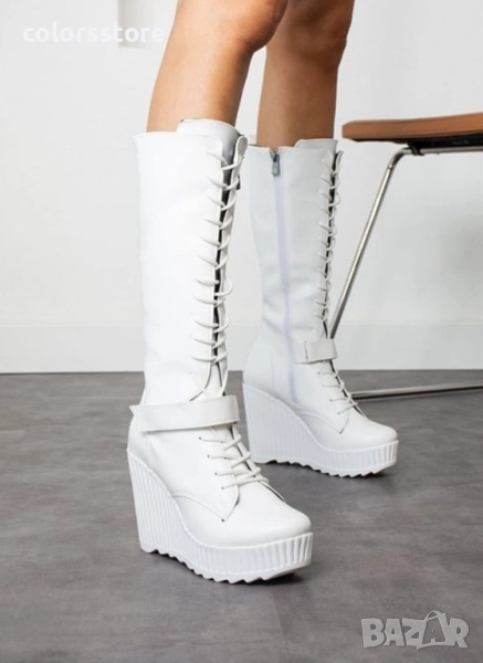 Ботуши на платформа - бяла кожа с бяло ходило - 1905 , снимка 1
