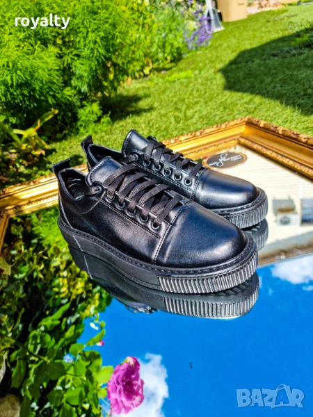 ЕСТЕСТВЕНА КОЖА Черни Мъжки Кецове , снимка 1