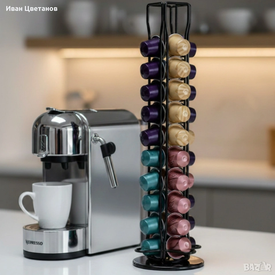 Метална въртяща се стойка Cheffinger за 40 капсули Nespresso – ред и бърз достъп до любимото кафе, снимка 1