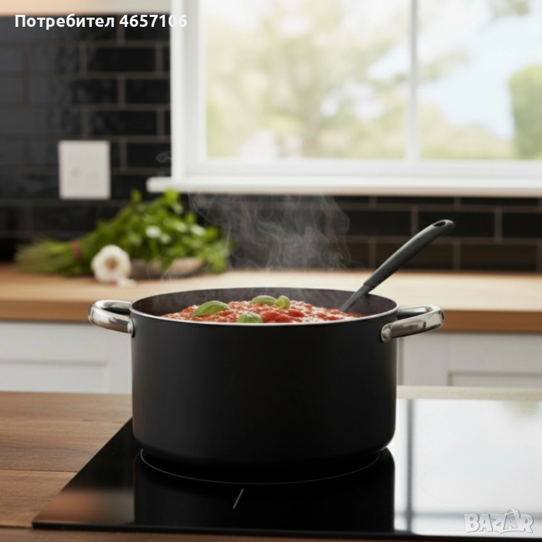 Алуминиева тенджера с мраморно покритие и капак – здравословно готвене без загаряне, снимка 1