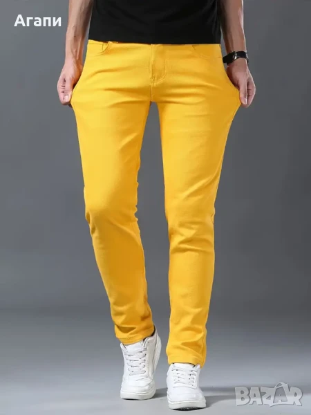 Мъжки слим жълти еластични дънки размер М или № 32 нови, снимка 1