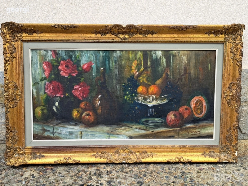 стара картина натюрморт маслени бои върху платно , снимка 1