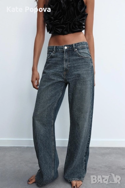 Дамски дънки с камъни Zara + ПОДАРЪК, снимка 1