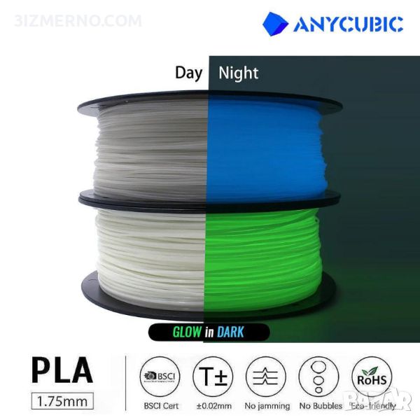 Филамент PLA Glow Anycubic 1.75mm, 1kg, ROHS за FDM 3D Принтери, снимка 1