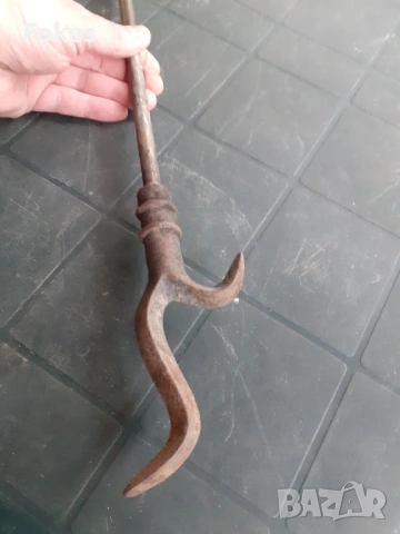 Голям стар ръжен за камина печка огнище, снимка 4 - Антикварни и старинни предмети - 53282613