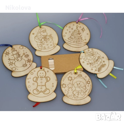 Сет от 6 коледни фигурки за оцветяване с цветни моливи – творчески комплект, снимка 7 - Други - 52276454