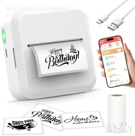 Нов Bluetooth Мини Принтер за Етикети 50x30 мм, Без Мастило S2 за телефон, снимка 1