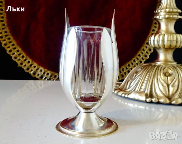 Посребрен свещник месинг и кристал. , снимка 7 - Антикварни и старинни предмети - 54281790