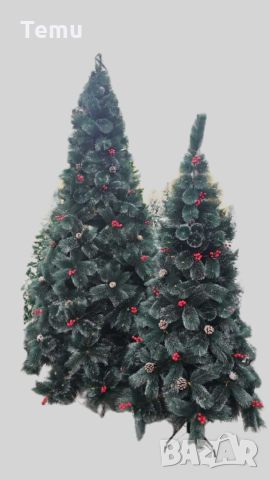 🎄 Изкуствена елха с червен глог и шишарки, снимка 1 - Декорация за дома - 46426682