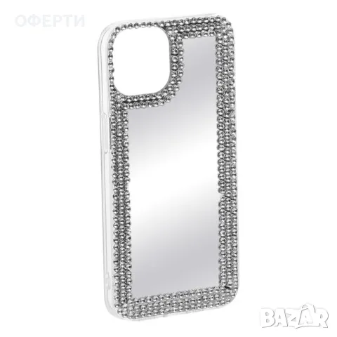 Калъф за мобилен телефон iPhone 13/14 Mirror Silver Rhinestone арт No233391, снимка 1 - Друга електроника - 47018361