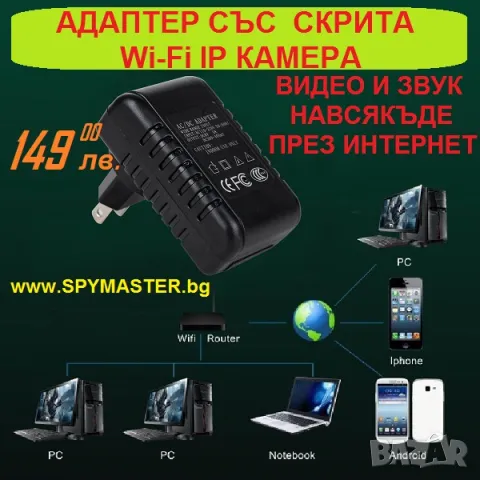 Адаптер със СКРИТА WiFi IP Камера, снимка 9 - Друга електроника - 47145777