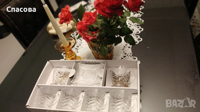 Изключително красив стъклен сервиз (термоустойчев) за кафе или чай, снимка 2 - Сервизи - 51772961