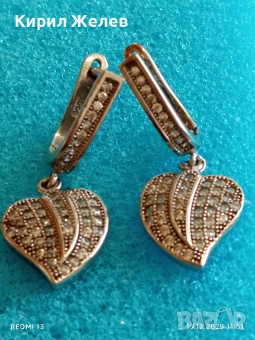 Сребърни обеци във формата на сърце инкрустирани с планински кристал прелестни 50974, снимка 10 - Обеци - 52846234