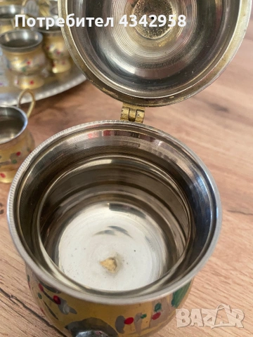 Винтидж месингов сервиз за кафе – Индия.1950-1960-те.г., снимка 4 - Антикварни и старинни предмети - 54008376