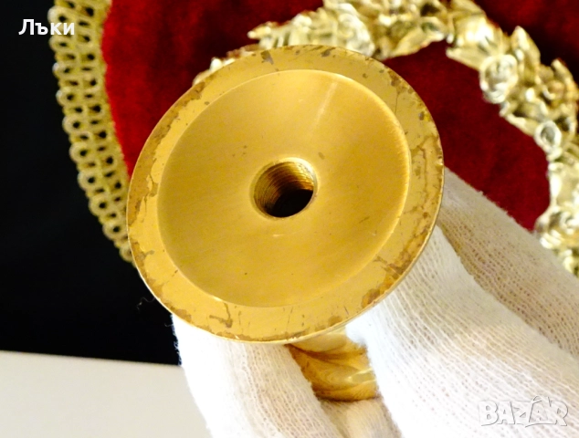 Масивен бронзов свещник,позлата,5 см. , снимка 3 - Антикварни и старинни предмети - 52817834